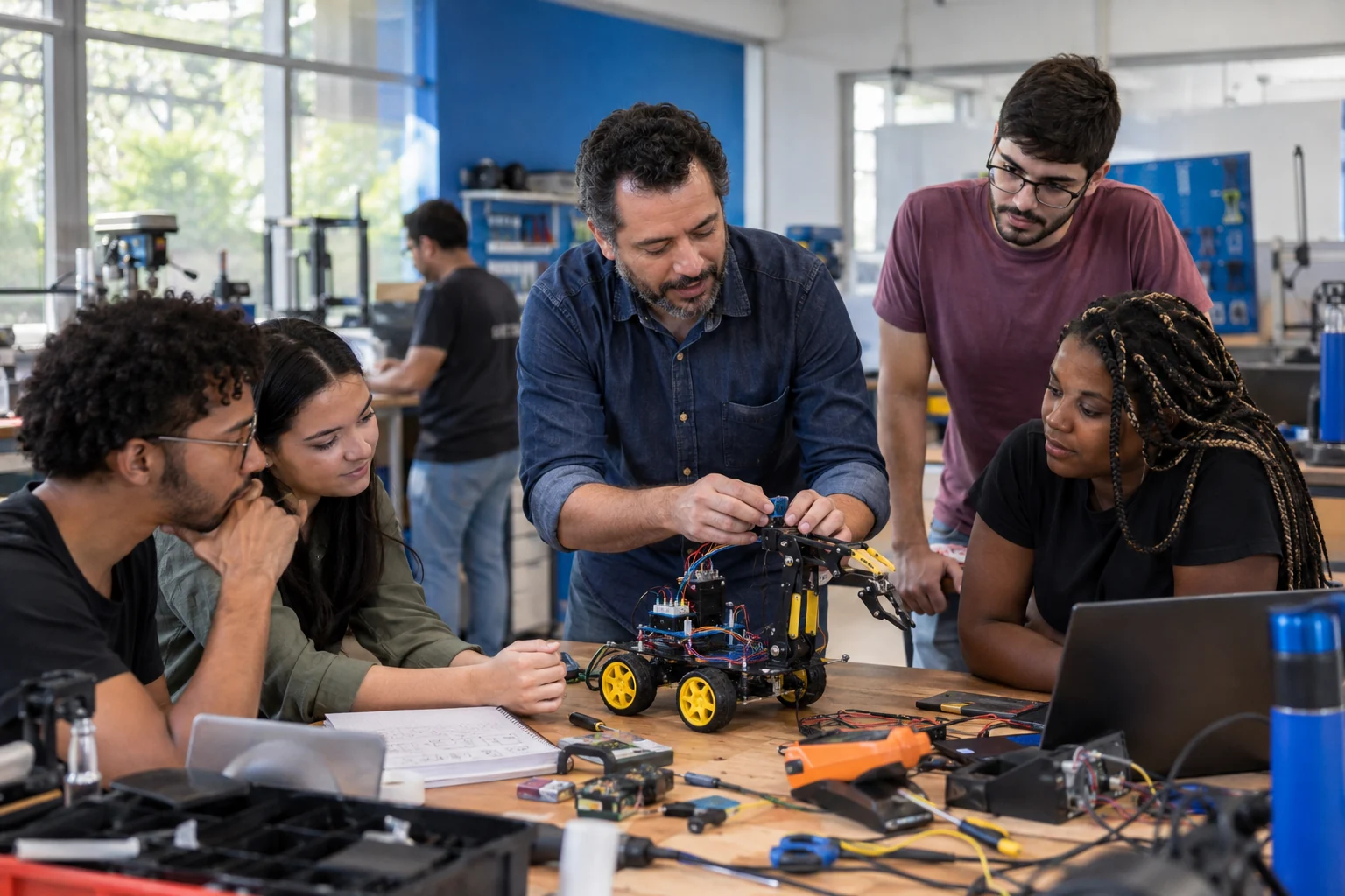 Participantes de uma oficina de tecnologia